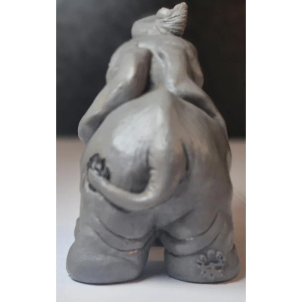 Vintage Elephant Figurine by‎ Sculptor Don James Resin Trunk Up Lucky Statue
